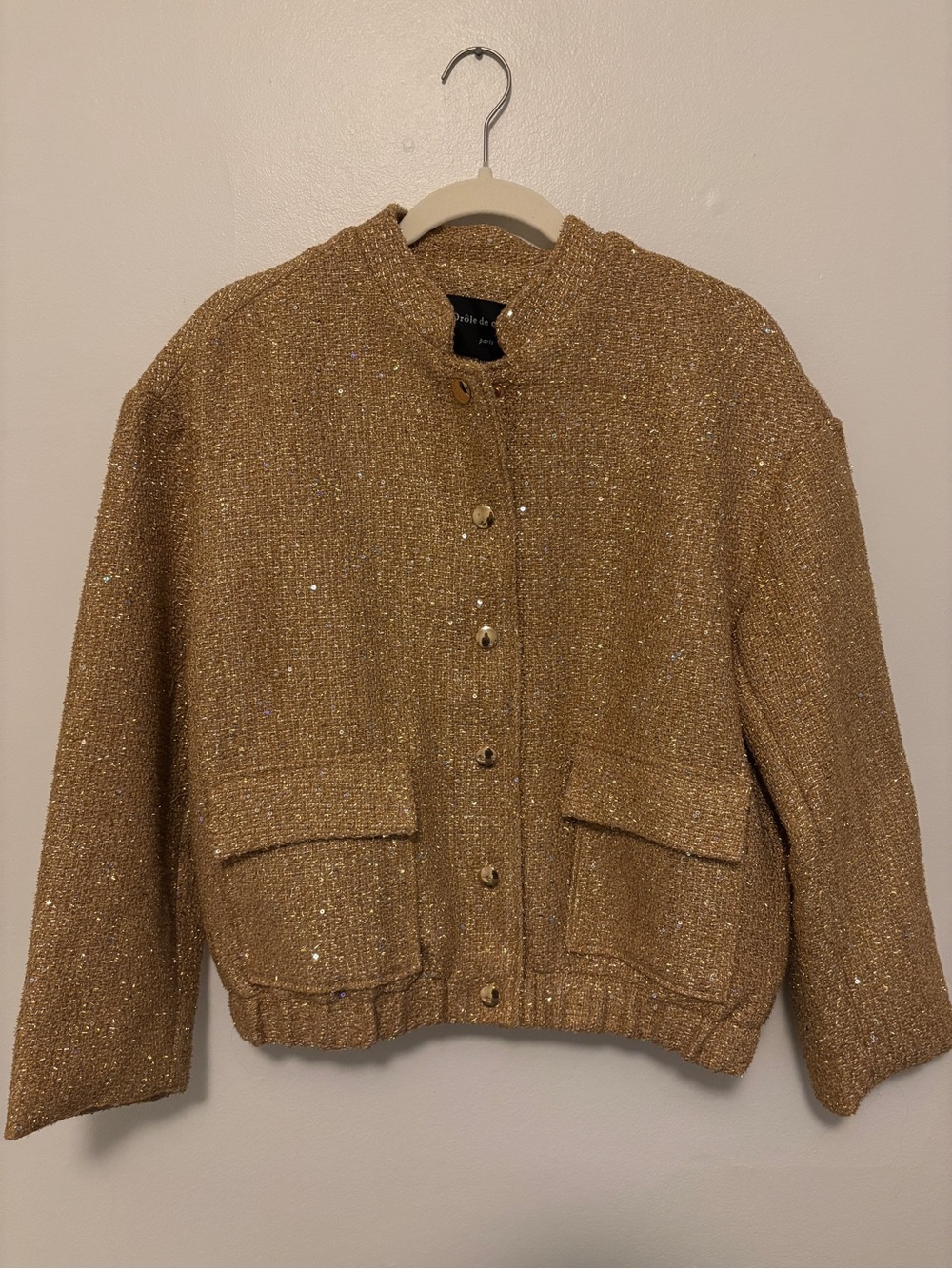 [NWT] Womens Tweed Bomber Jacket with Sequin Detail